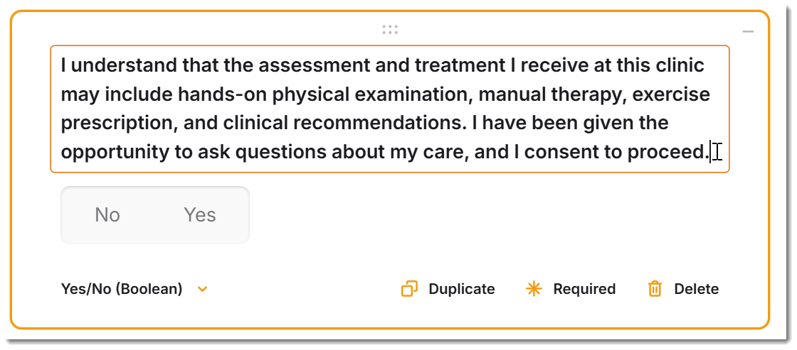 Creating a consent question in SmartForms version 2 using the yes/no question type
